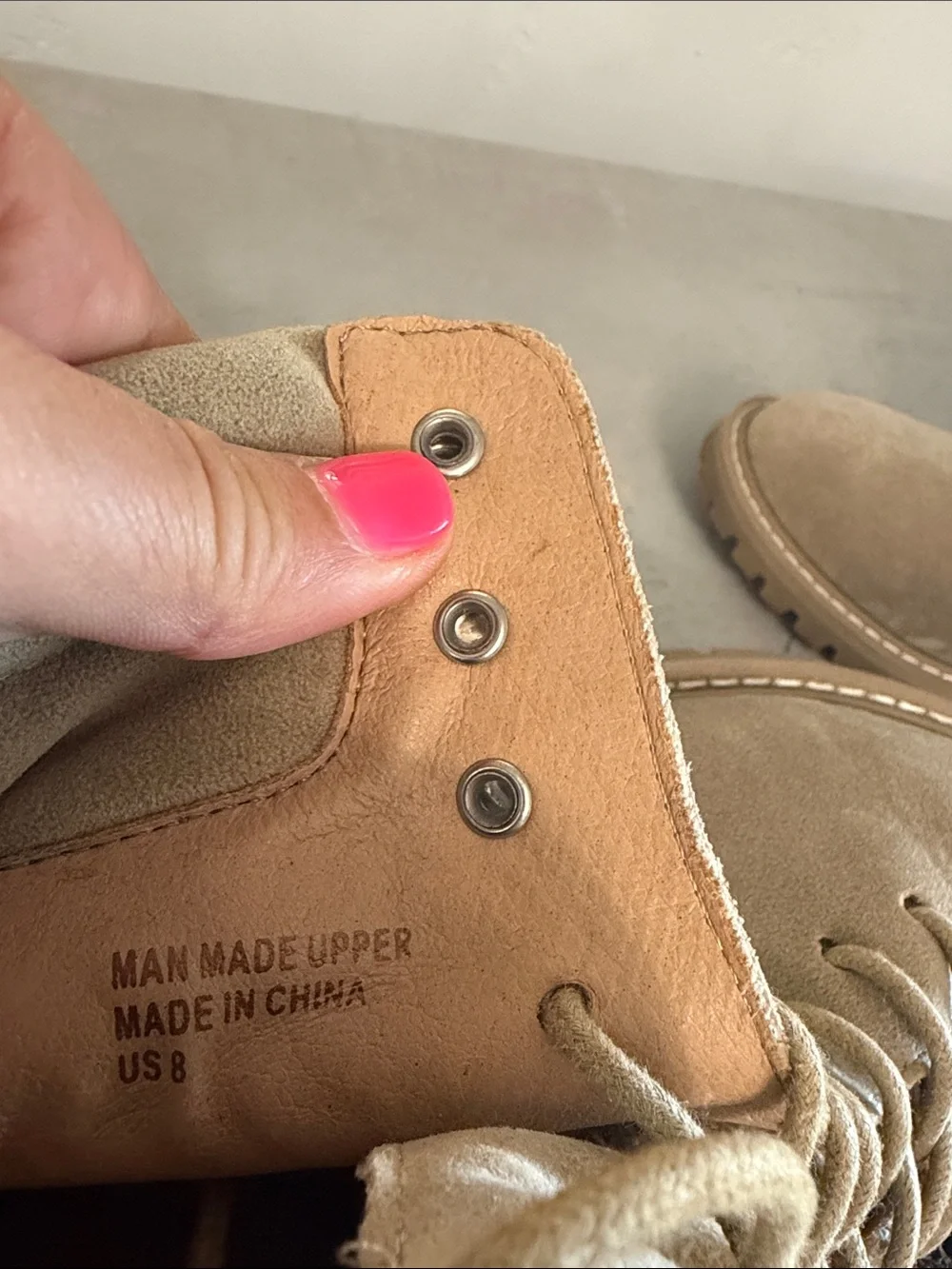 Classic Suede Lace-Up Ankle Boots in Beige